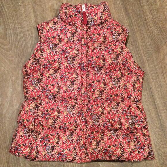 Lands' End Red Floral Little Girls Warm Winter Down Puffer Vest Size Medium 5-6 - Picture 1 of 5